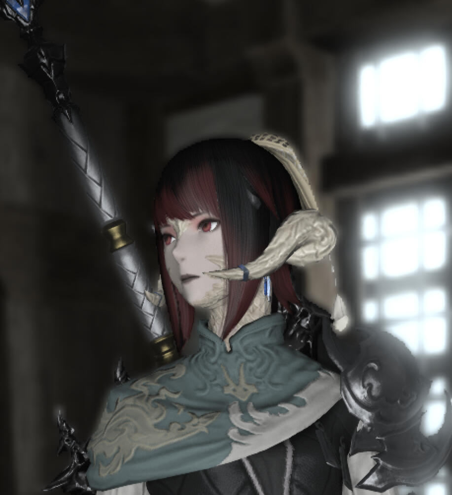 A Raen woman clad in knightly armor.